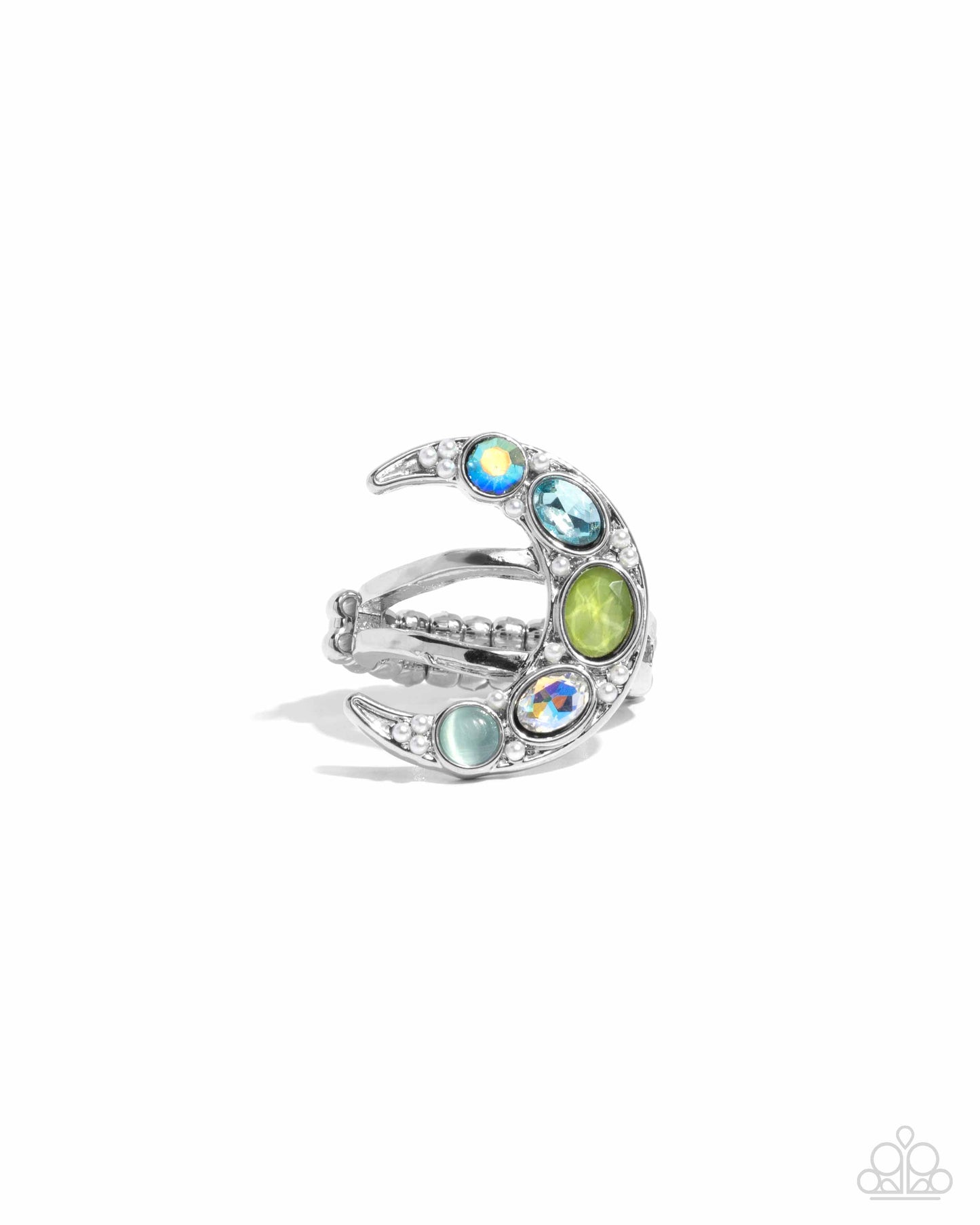 Lunar Leader - Green UV Shimmer Gem Silver Crescent Moon Ring - Paparazzi Accessories