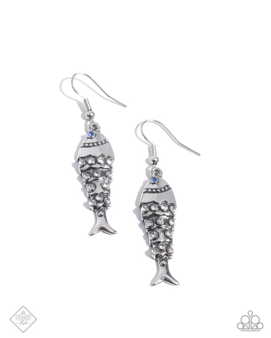 Coastal Cast - Silver - Fish Paparazzi Fishhook Earrings - March 2025 Sunset Sightings