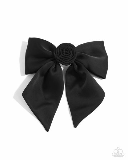 Wistful Wonder - Black Rose Silky Ribbon Bow Hair Clip - Paparazzi Accessories