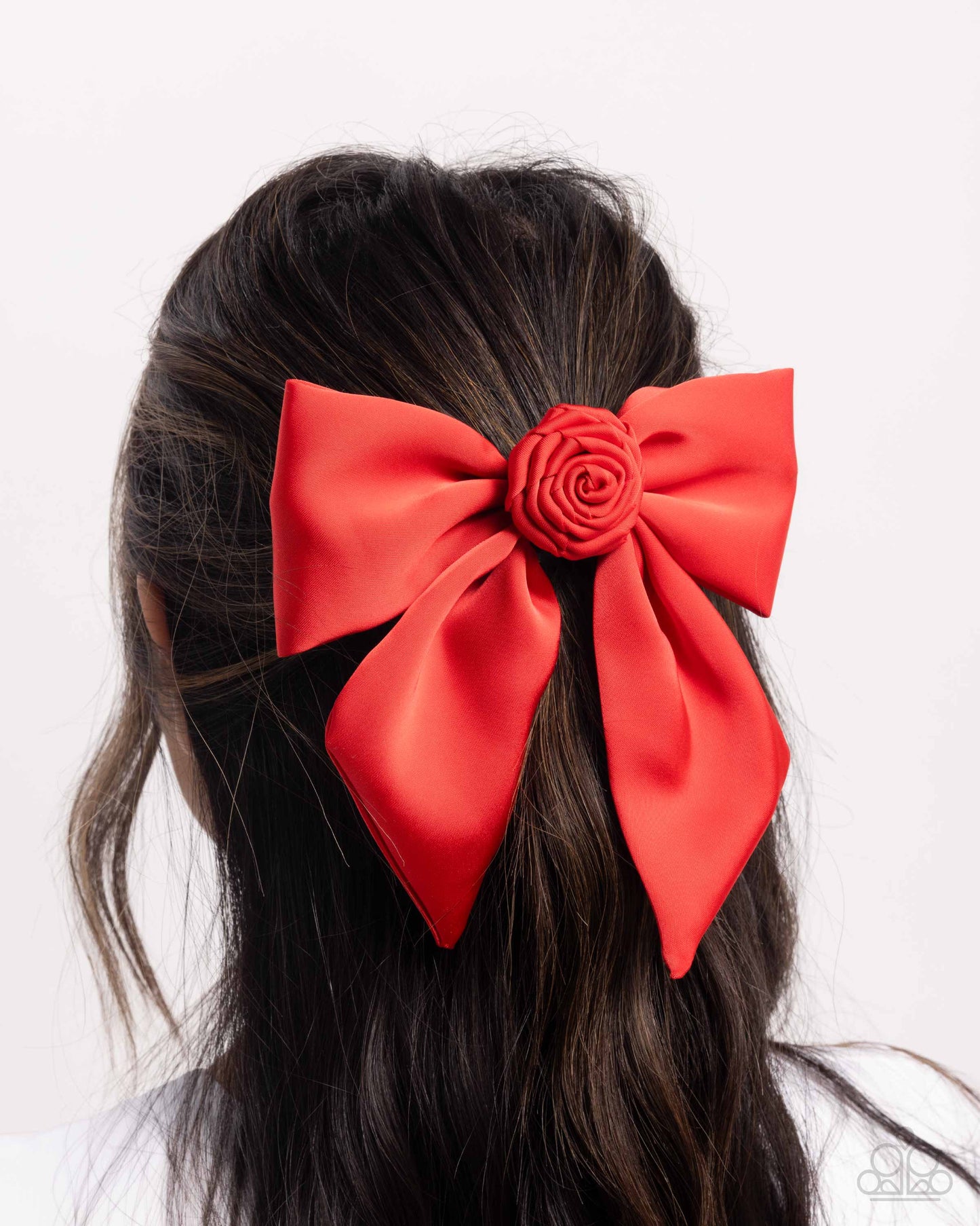 Wistful Wonder - Red Rose Silky Ribbon Bow Hair Clip - Paparazzi Accessories
