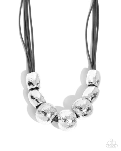 Powerhouse Push - Silver Beads Gray Cord Necklace - Paparazzi Accessories