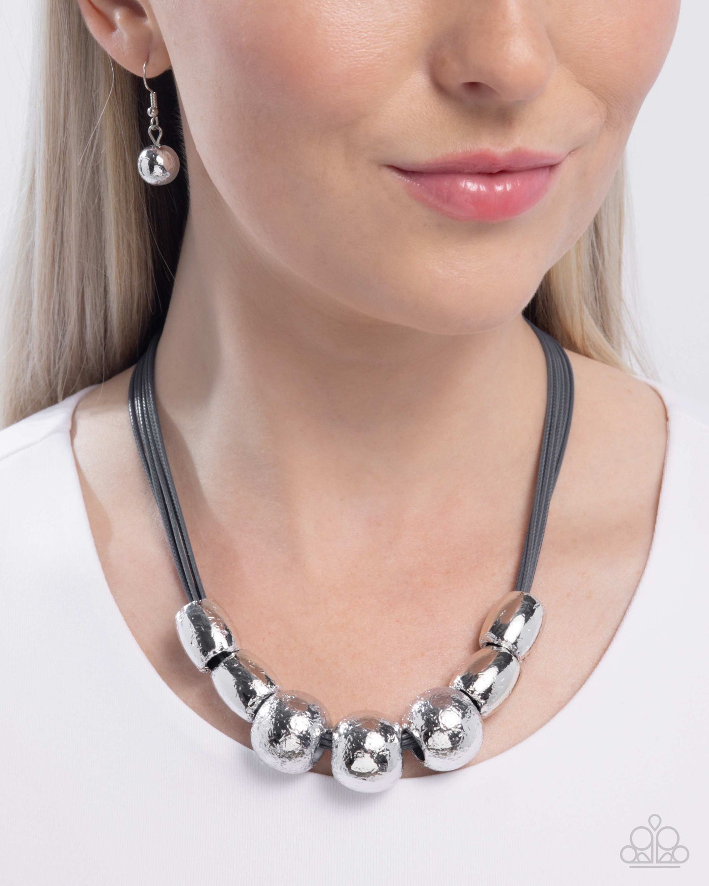 Powerhouse Push - Silver Beads Gray Cord Necklace - Paparazzi Accessories