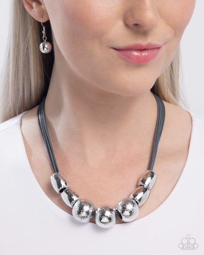 Powerhouse Push - Silver Beads Gray Cord Necklace - Paparazzi Accessories