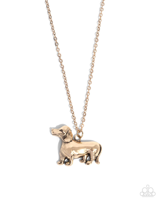 Darling Dachshund - Gold Dog Pendant Necklace - Paparazzi Accessories
