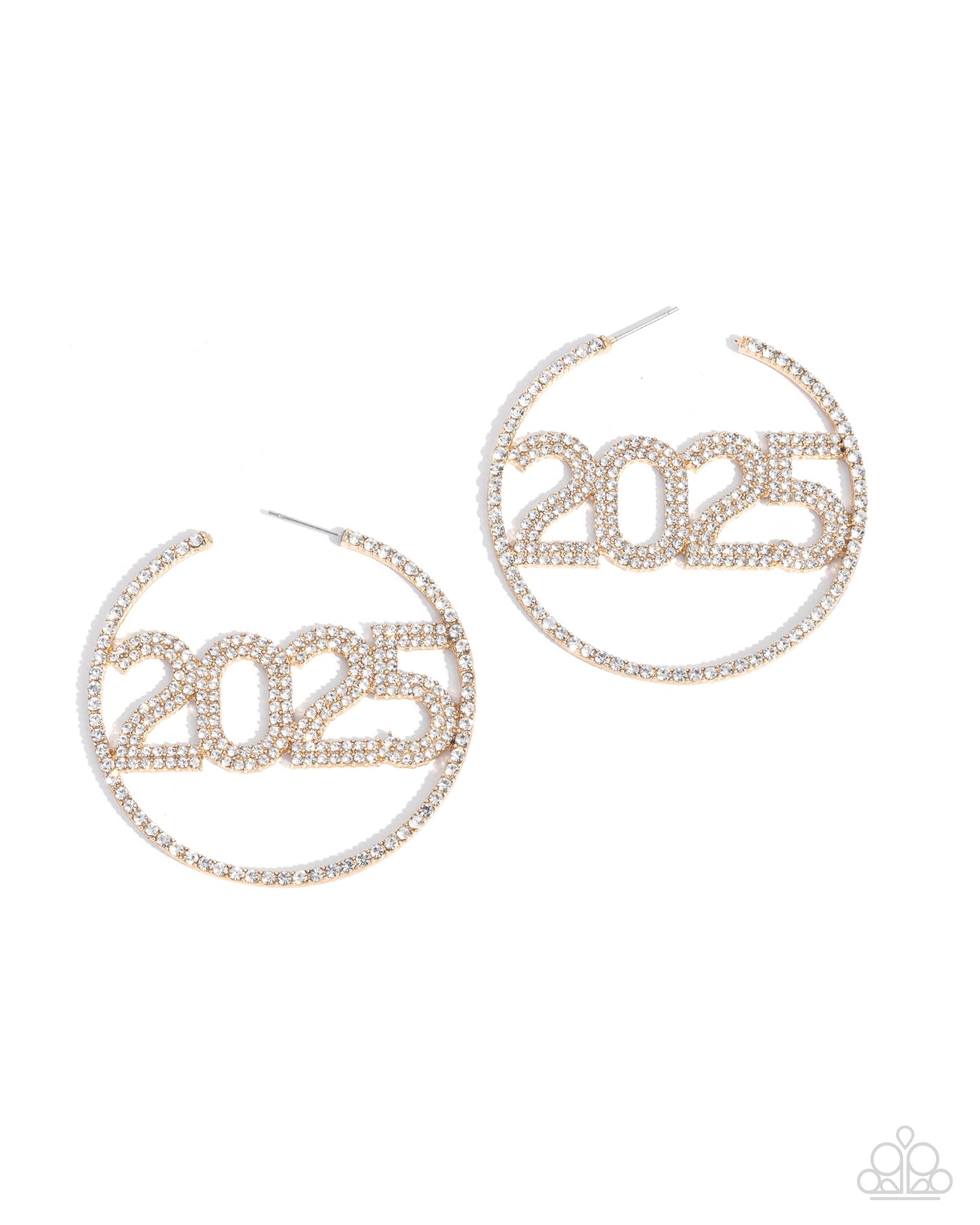 This is Gonna Be My Year - Gold & White Rhinestone "2025" Hoop Earrings - Paparazzi Accessories