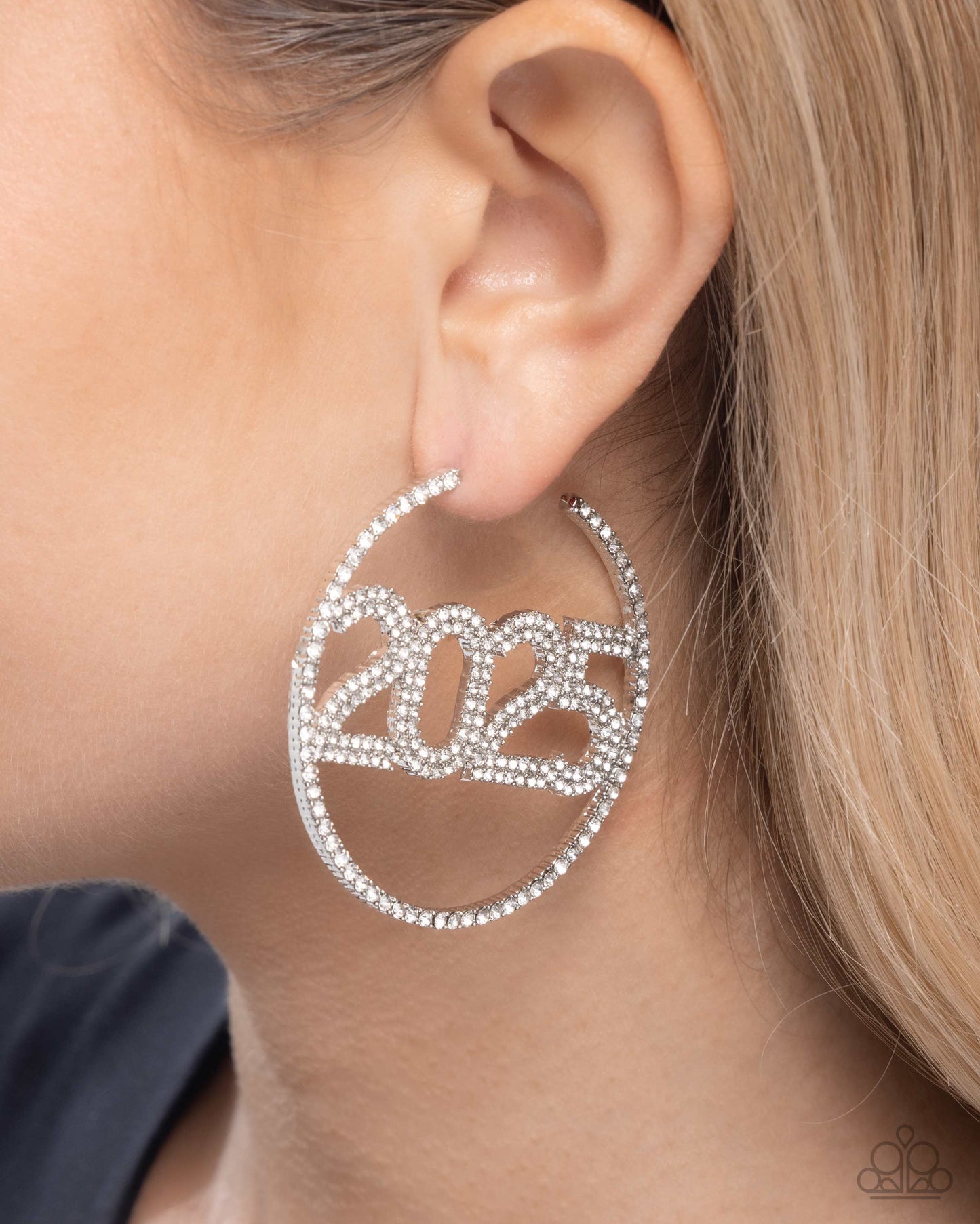 This is Gonna Be My Year - White Rhinestone "2025" Silver Hoop Earrings - Paparazzi Accessories