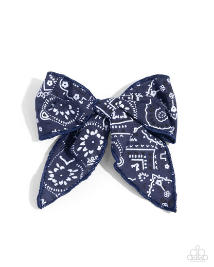 Bandana Bravado - Blue Bow Hair Clip - Paparazzi Accessories