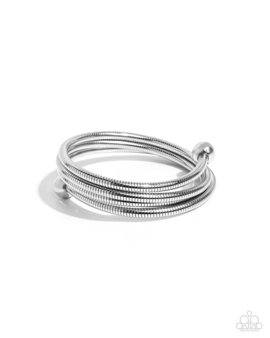Calmly Coiled - Silver Coil Bracelet - Paparazzi Accessories