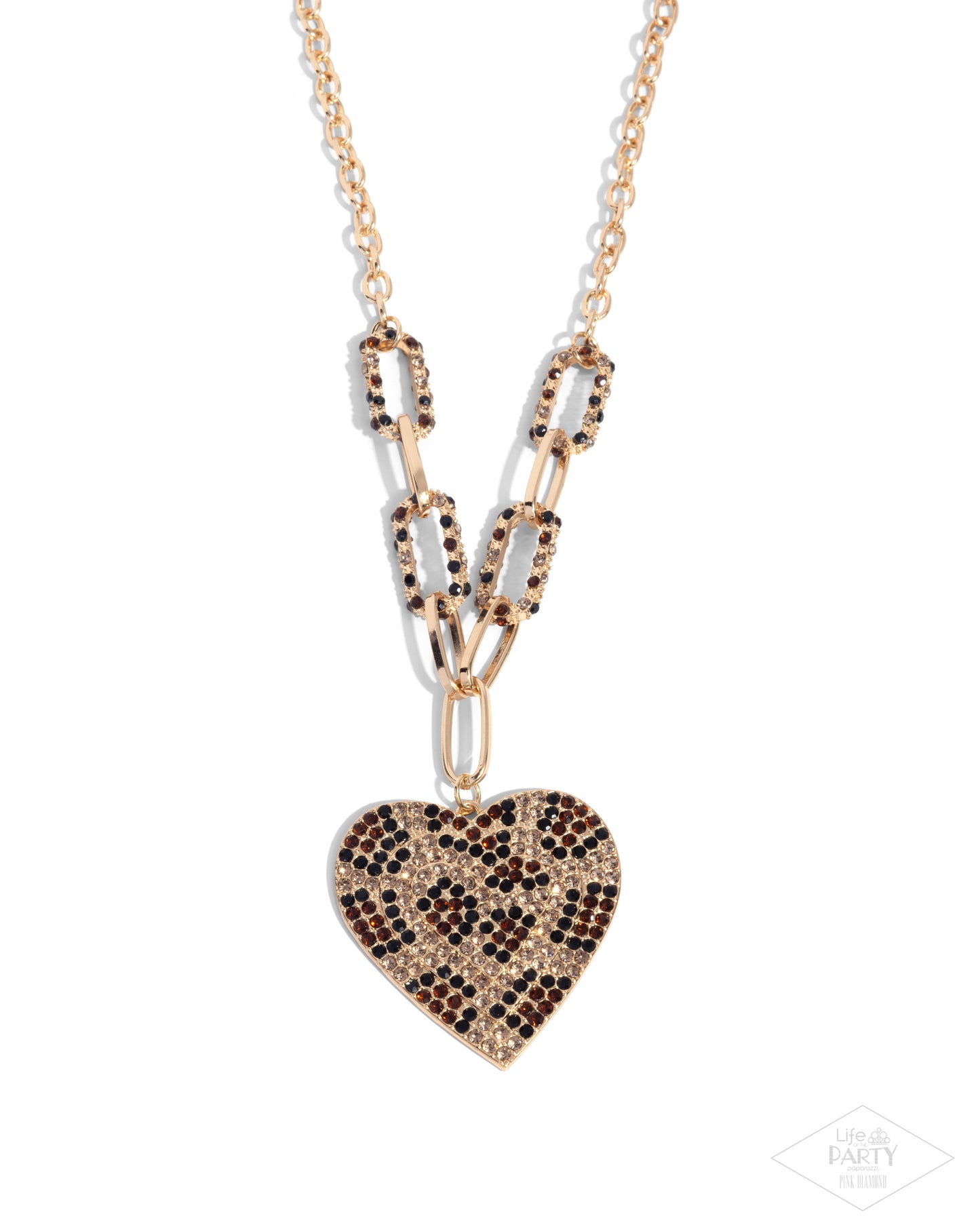 Roadside Romance - Multi Rhinestone, Gold Heart Pendant Necklace - Paparazzi Accessories