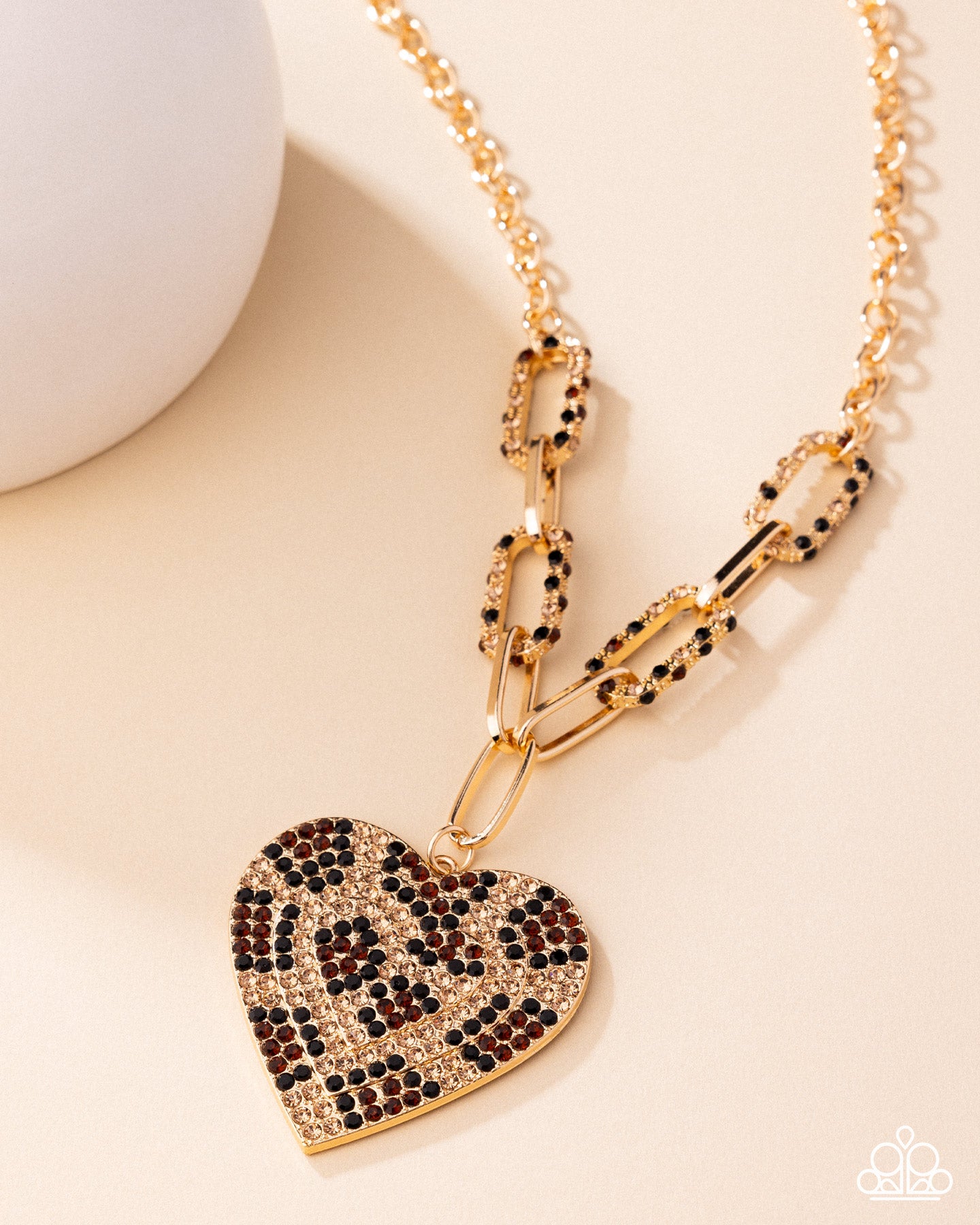 Roadside Romance - Multi Rhinestone, Gold Heart Pendant Necklace - Paparazzi Accessories