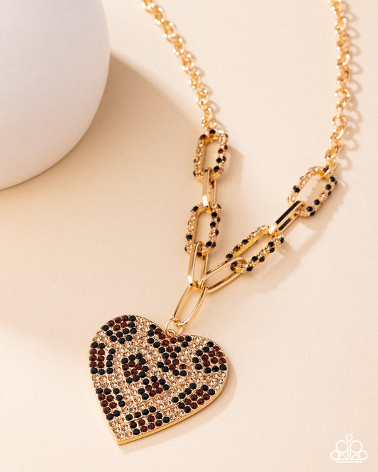 Roadside Romance - Multi Rhinestone, Gold Heart Pendant Necklace - Paparazzi Accessories