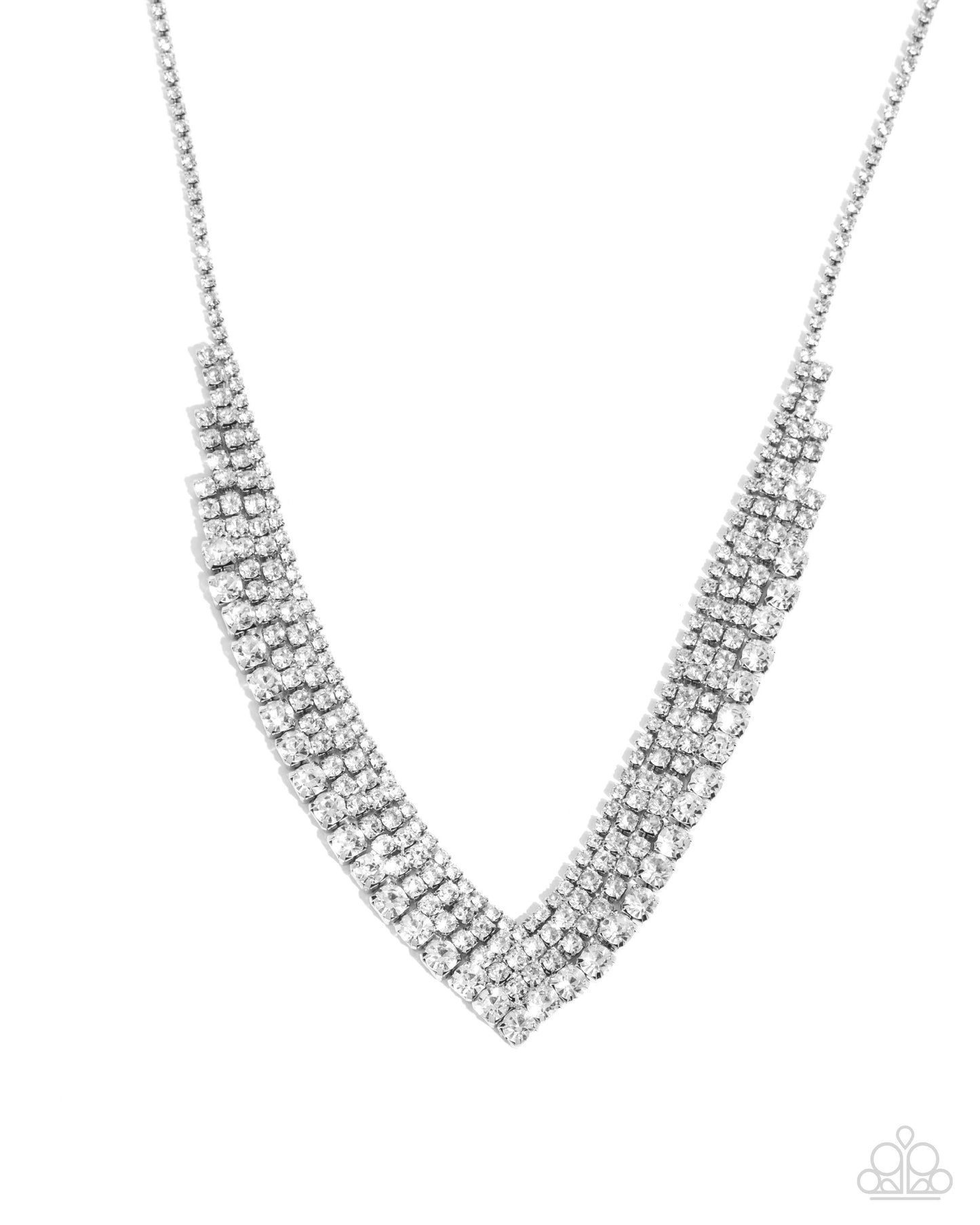 Pointed Pizzazz - White Rhinestone Necklace - Paparazzi Accessories