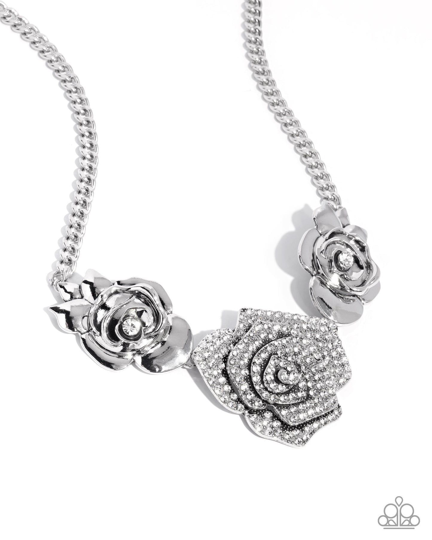 Bouquet Beacon - White Rhinestone Silver Rose Necklace - January 2025 Life of the Party Exclusive