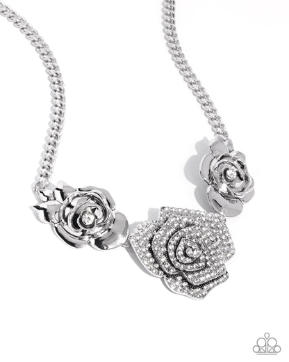 Bouquet Beacon - White Rhinestone Silver Rose Necklace - January 2025 Life of the Party Exclusive