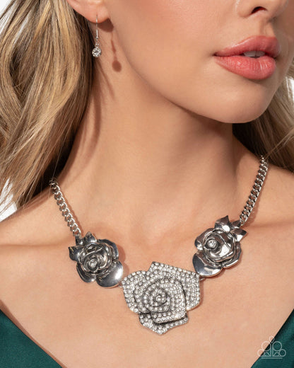 Bouquet Beacon - White Rhinestone Silver Rose Necklace - January 2025 Life of the Party Exclusive