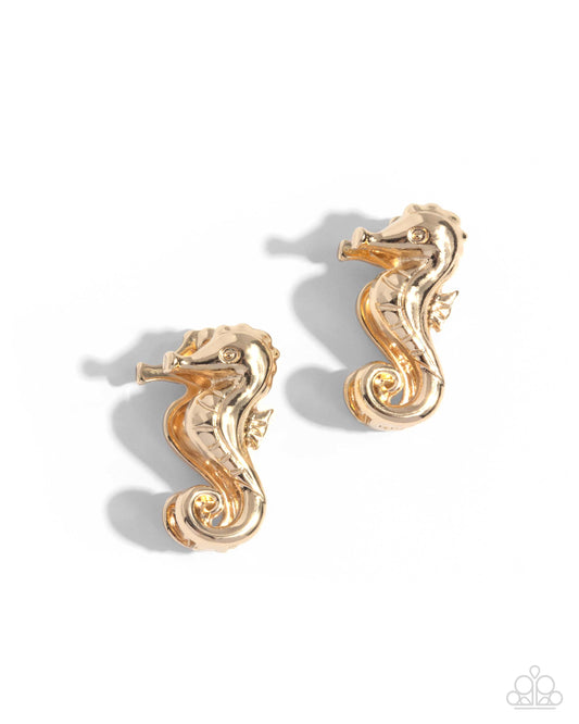 Sea Horse Statement - Gold Hinge Hoop Earrings - Paparazzi Accessories