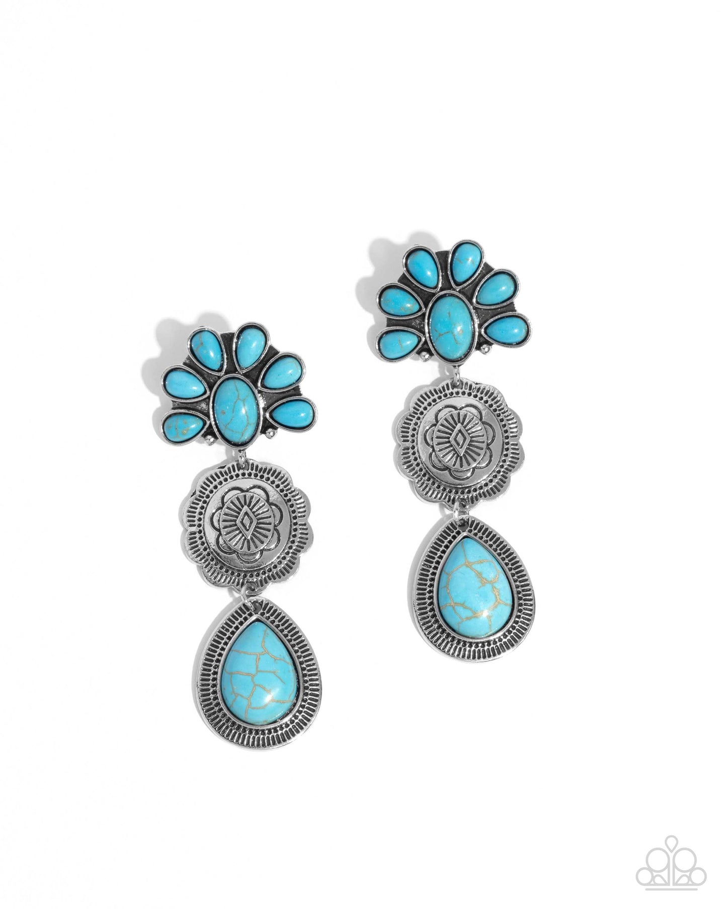 Handcrafted Haul - Blue Turquoise Crackle Stone Silver Post Earrings - Paparazzi Accessories