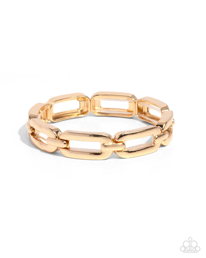 Symmetrical Sheen - Gold Link Stretchy Bracelet - Paparazzi Accessories
