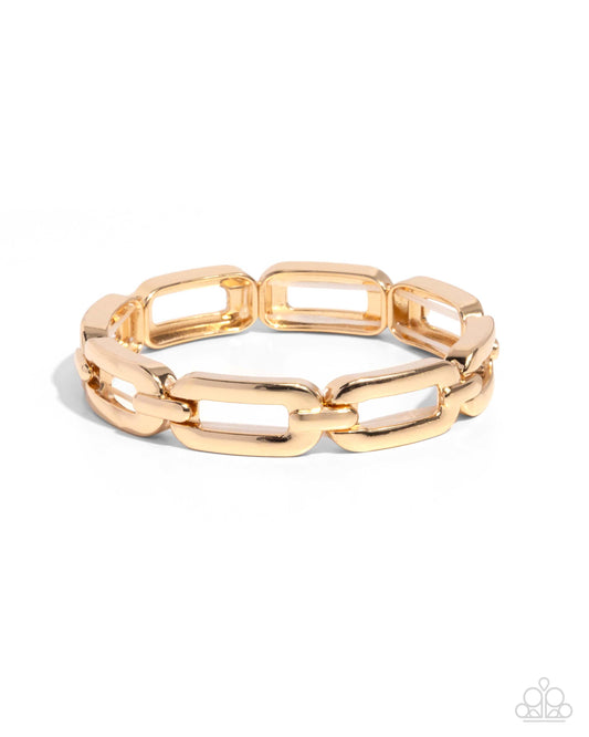 Symmetrical Sheen - Gold Link Stretchy Bracelet - Paparazzi Accessories