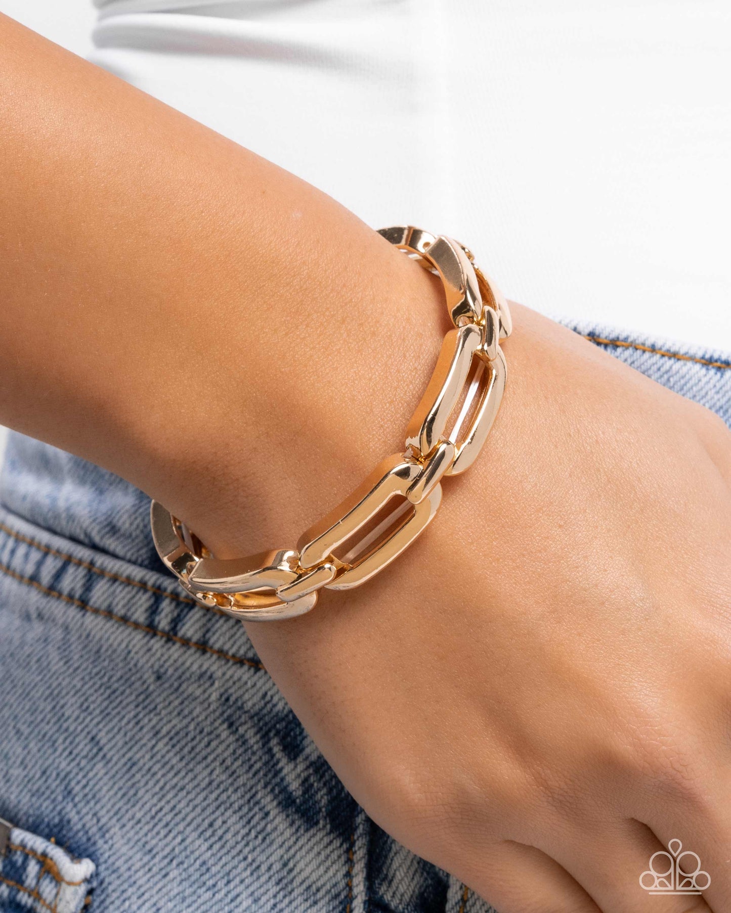 Symmetrical Sheen - Gold Link Stretchy Bracelet - Paparazzi Accessories