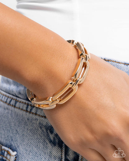 Symmetrical Sheen - Gold Link Stretchy Bracelet - Paparazzi Accessories