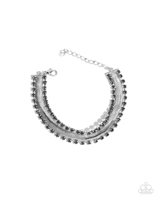 Radical Resolution - Silver Snake Chain Hematite Rhinestone Clasp Bracelet - Paparazzi Accessories