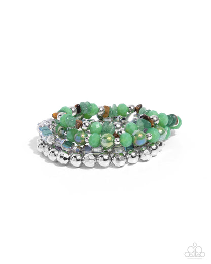 Supervisory Stack - Green Iridescent Beads, Jade & Tiger's Eye Stone Stretchy Bracelets - Paparazzi Accessories