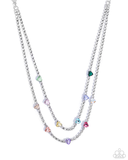 Courting Closeness - Multi Iridescent Gem Hearts Silver Layered Necklace - Paparazzi Accessories