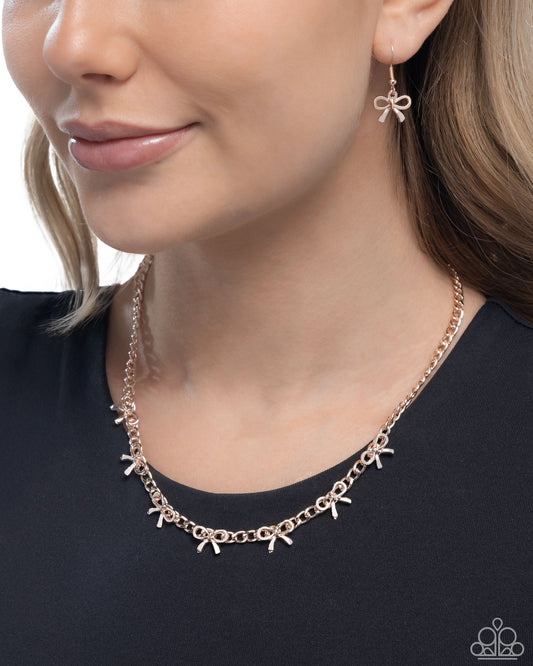 BOW the Knee - Rose Gold Bow Charms Chain Necklace - Paparazzi Accessories