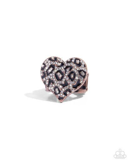 Cheetah Cameo - Copper White Rhinestone Leopard Print Ring - Paparazzi Accessories