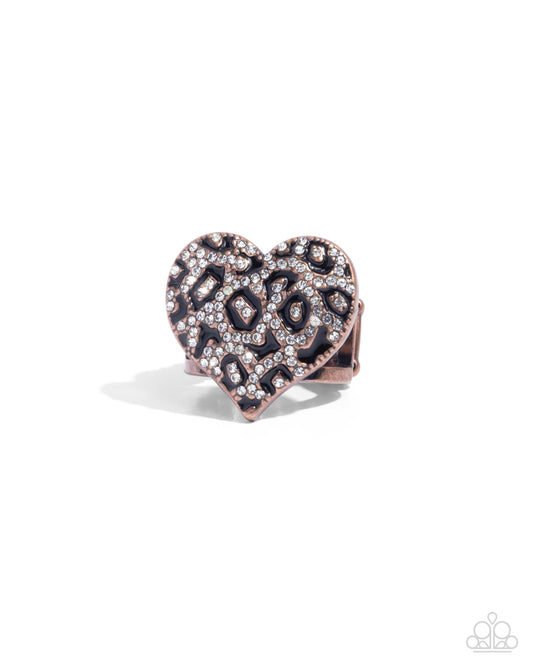 Cheetah Cameo - Copper White Rhinestone Leopard Print Ring - Paparazzi Accessories