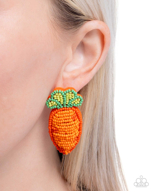 Carefree Carrot - Orange Seed Bead Post Earrings - Paparazzi Accessories