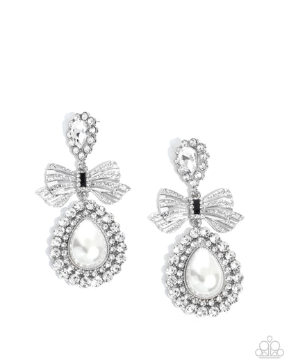 Alluring Aesthetic - White Rhinestone & Pearl Post Earrings - Paparazzi Accessories