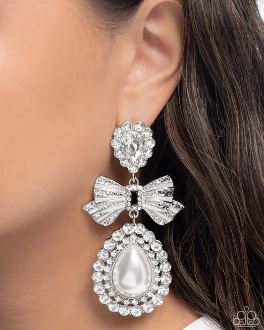 Alluring Aesthetic - White Rhinestone & Pearl Post Earrings - Paparazzi Accessories