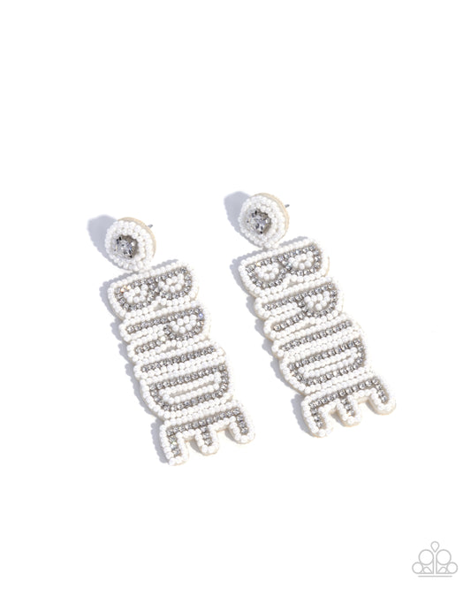 Bridal Beading - White Pearl and Rhinestone Post Back Earrings - Paparazzi Accessories