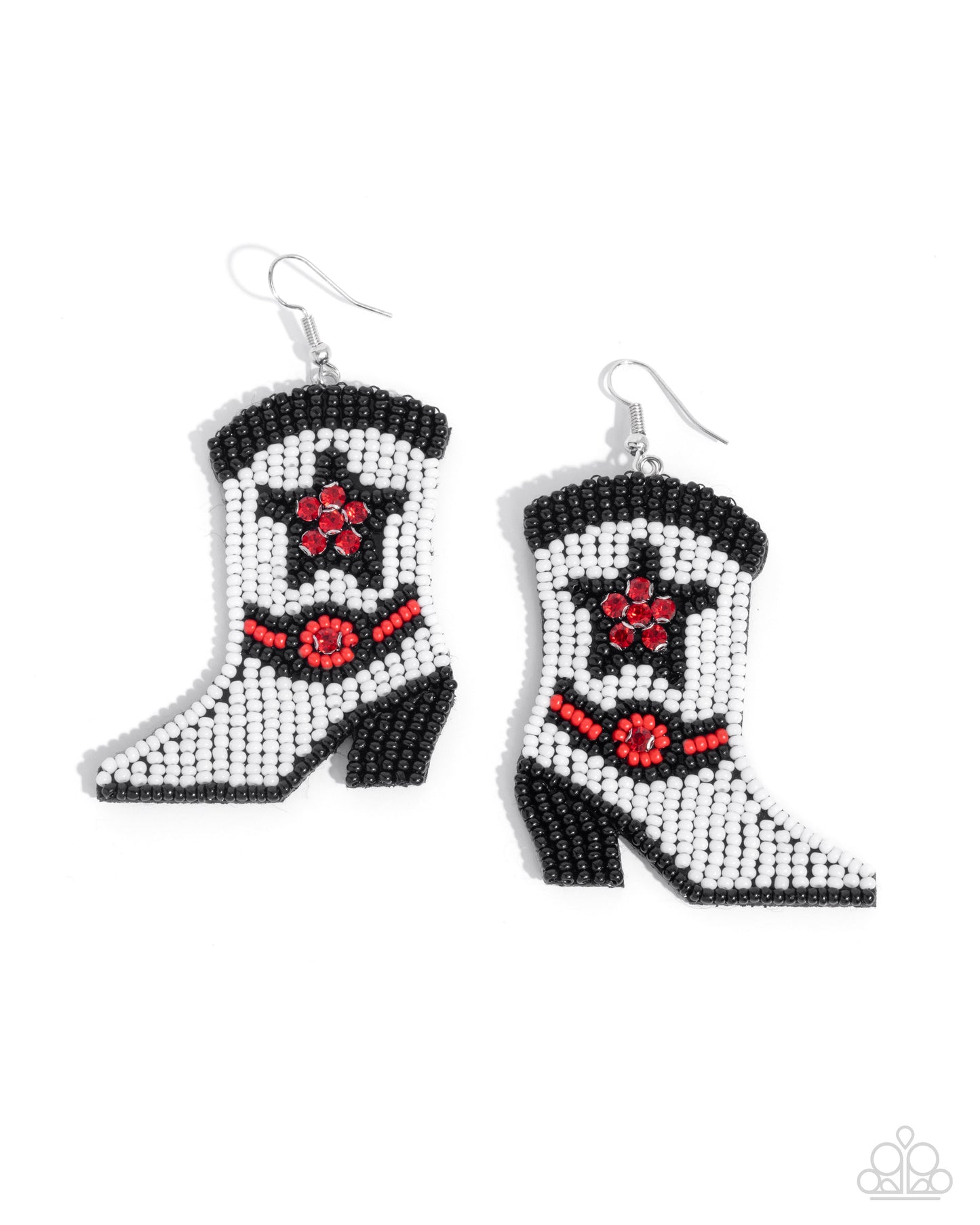 Beaded Boot - Multi Red, Black, White Seed Bead Cowboy Boot Fishhook Earrings - Paparazzi Accessories