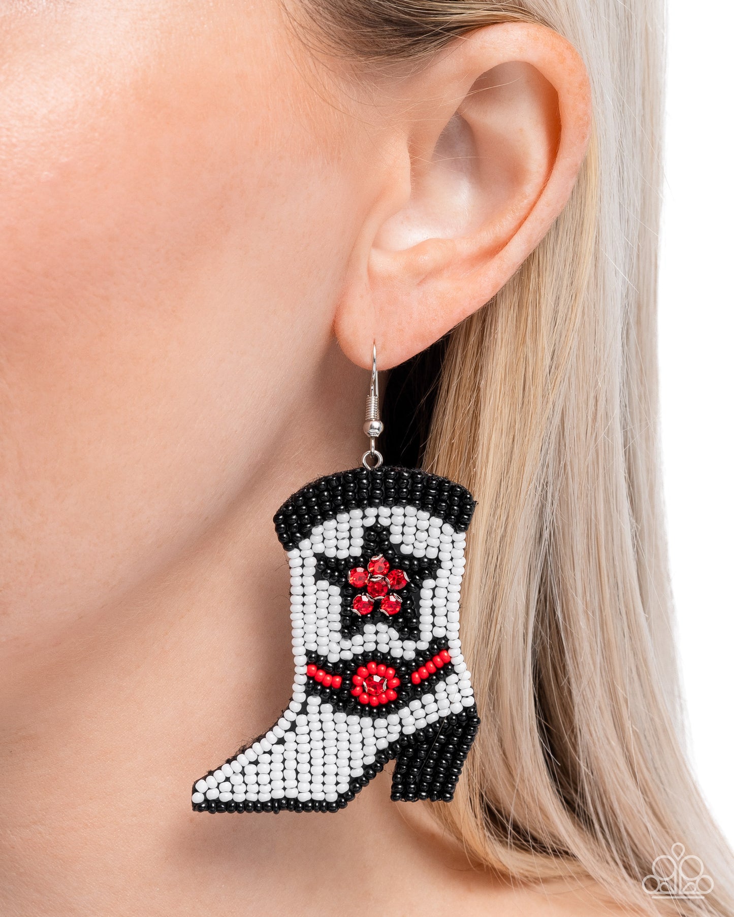Beaded Boot - Multi Red, Black, White Seed Bead Cowboy Boot Fishhook Earrings - Paparazzi Accessories