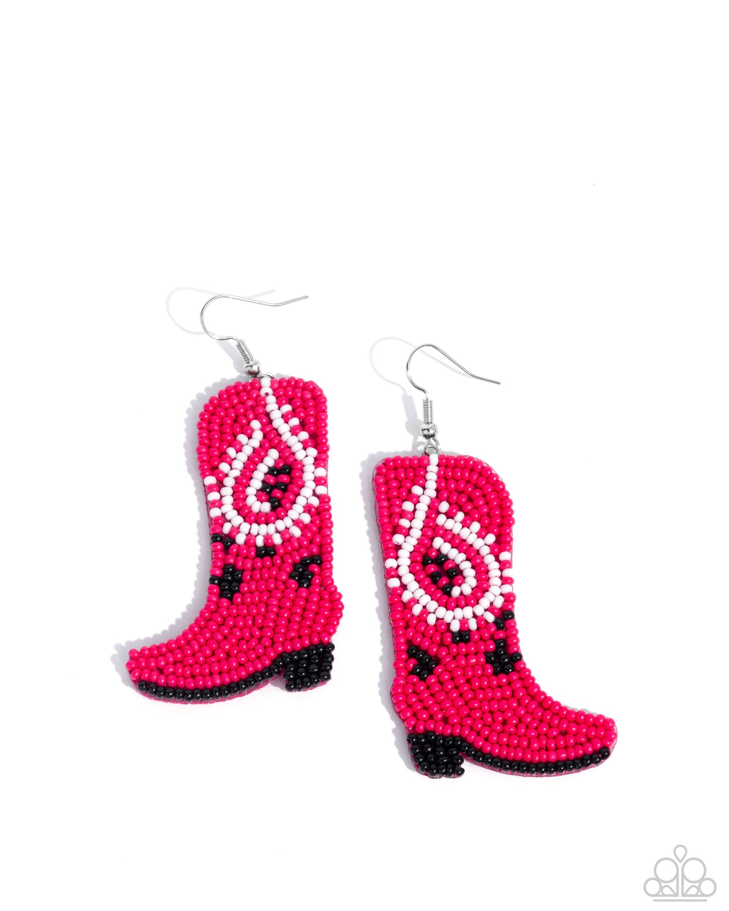 Western Webbing - Pink Seed Bead Boot Silver Fishhook Earrings - Paparazzi Accessories