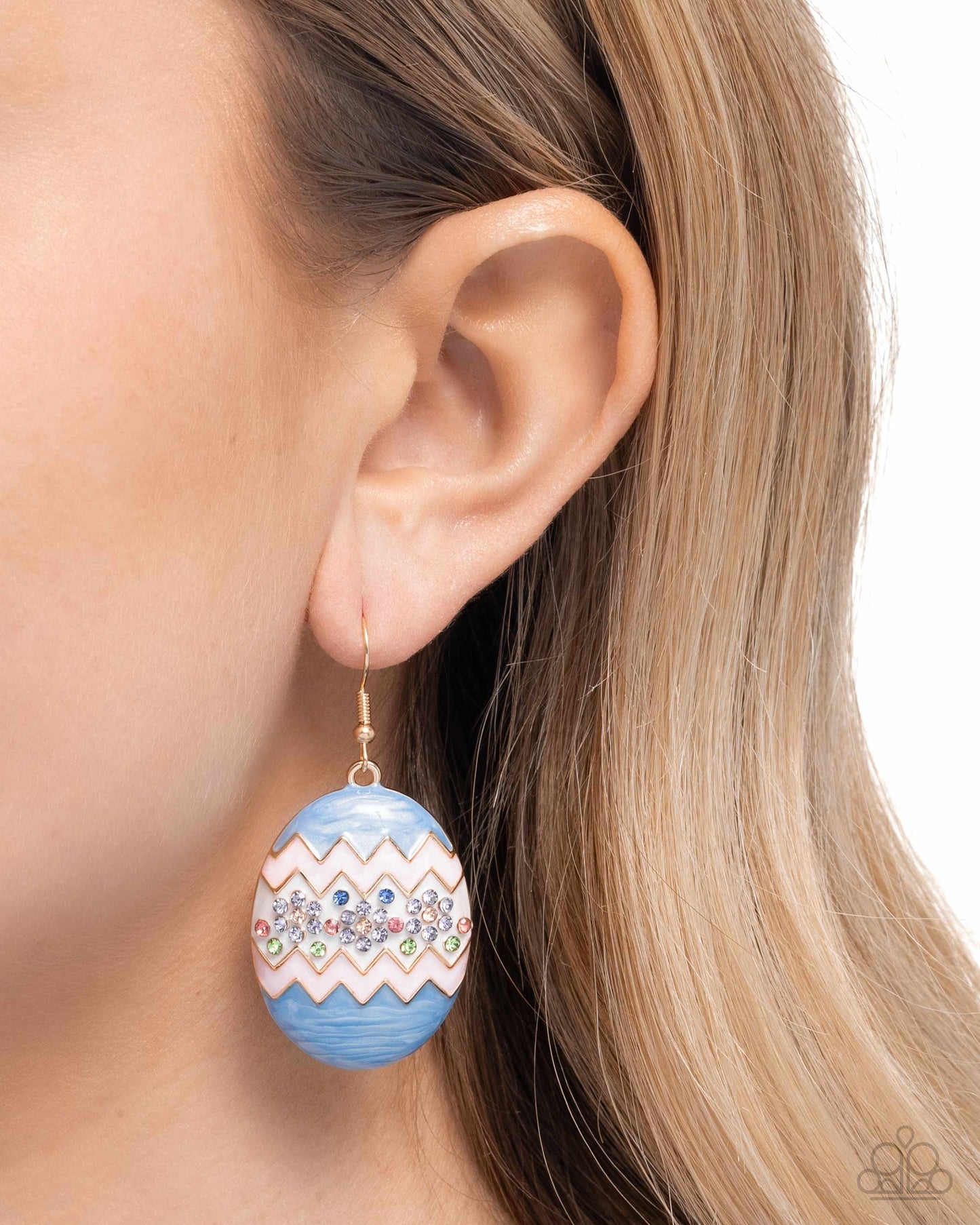 Effervescent Easter - Multi Rhinestone Enamel Egg Gold Fishhook Earrings - Paparazzi Accessories