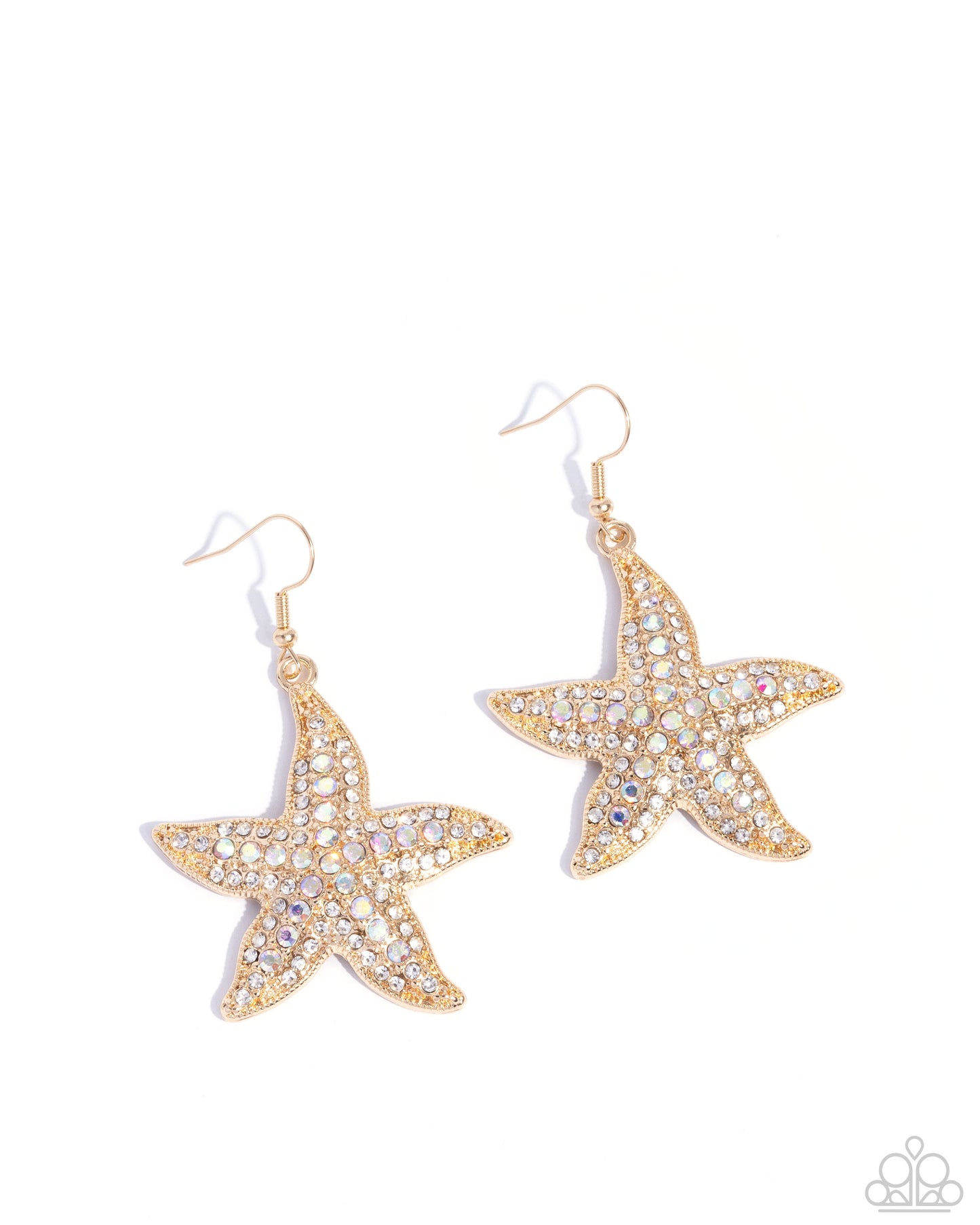 Starfish Spectacle - Gold Iridescent Rhinestone Fishhook Earrings - Paparazzi Accessories