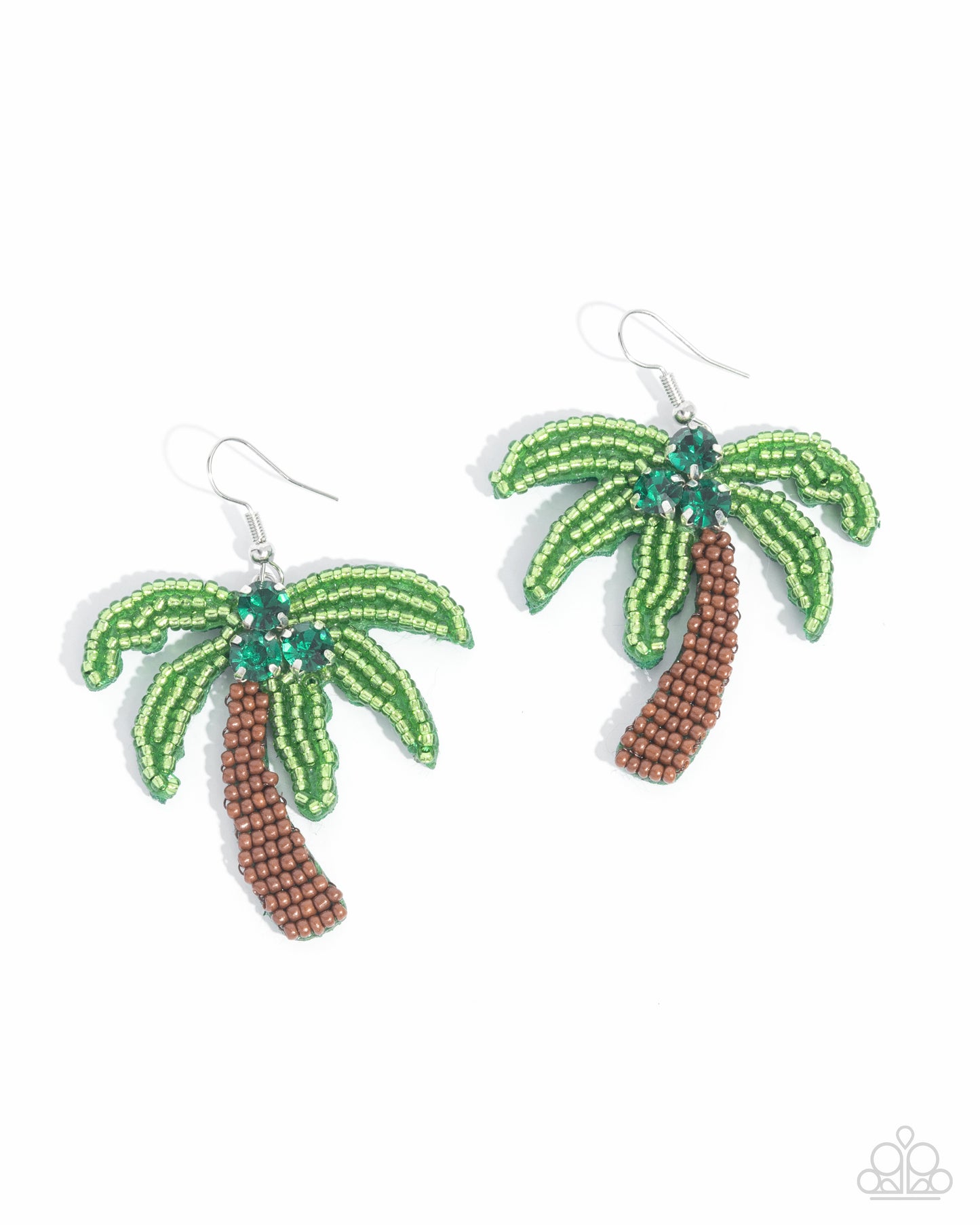 Pampered Palm Tree - Green, Brown Seed Bead Silver Fishhook Earrings - Paparazzi Accessories