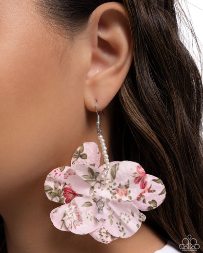 Flourishing Fantasia - Pink Fabric Petal Silver Fishhook Earrings - Paparazzi Accessories