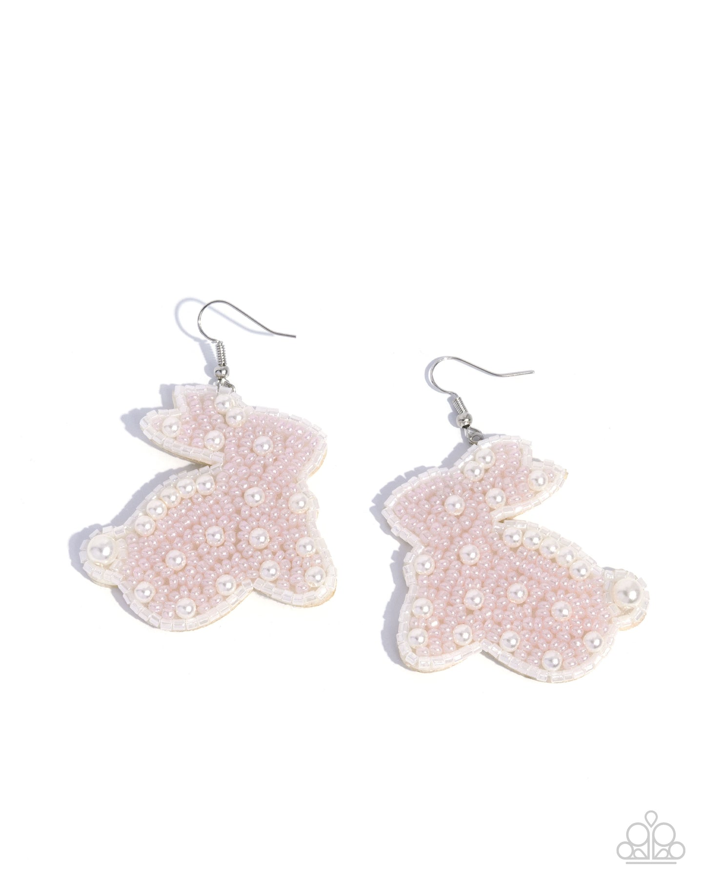 Easter Elegance - Pink & White Seed Bead Bunny Silver Fishhook Earrings - Paparazzi Accessories
