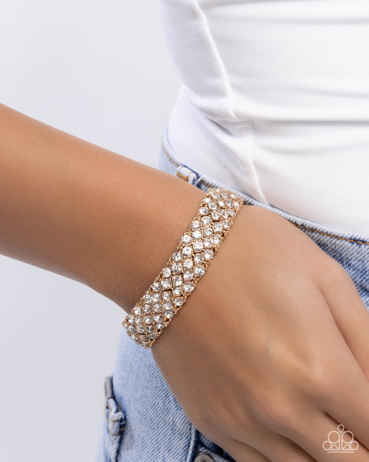 Prismatic Perspective - Gold Frames White Rhinestone Stretchy Bracelet - Paparazzi Accessories