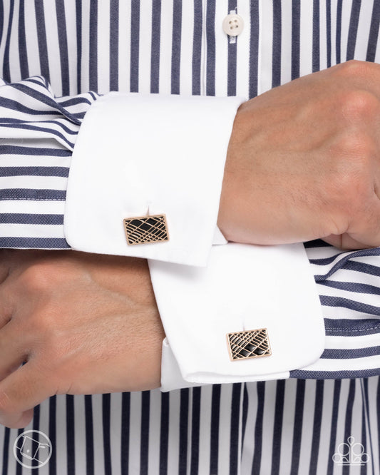 Crisscrossed Captain - Gold & Black Enamel Cuff Links - Paparazzi Accessories