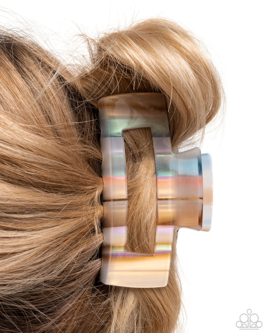 Striped Showcase - Multi Neutral Iridescent Acrylic Claw Clip - Paparazzi Accessories