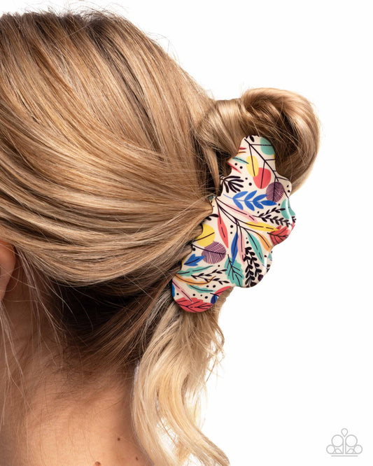 Wavy Wallflower - Multi Floral Wavy Pastel Acrylic Claw Clip - Paparazzi Accessories