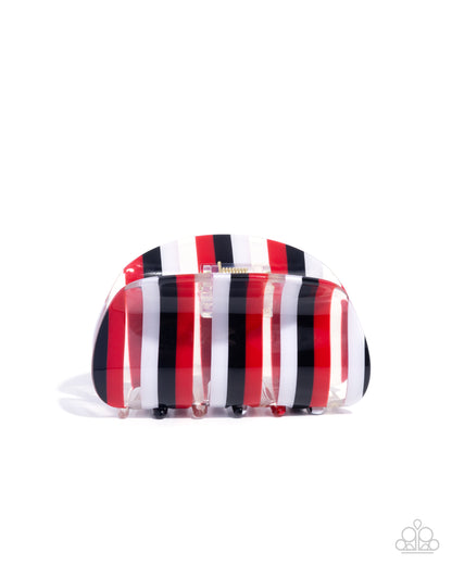 Linear Legato - Red, White, Black Striped Clear Acrylic Claw Clip - Paparazzi Accessories