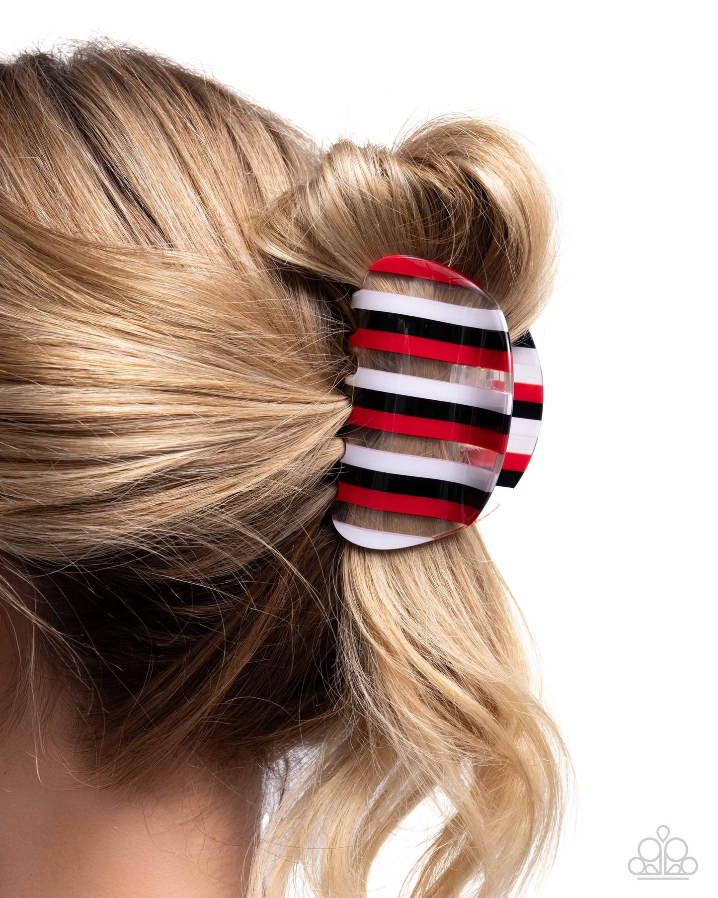 Linear Legato - Red, White, Black Striped Clear Acrylic Claw Clip - Paparazzi Accessories