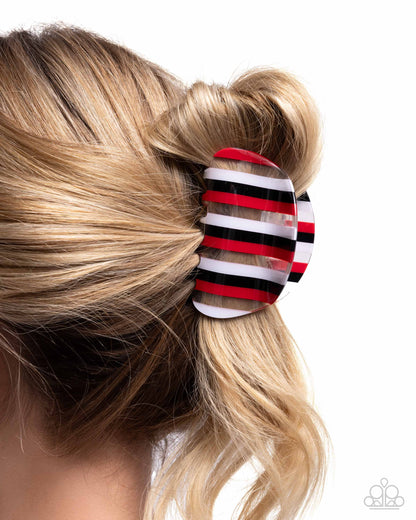Linear Legato - Red, White, Black Striped Clear Acrylic Claw Clip - Paparazzi Accessories
